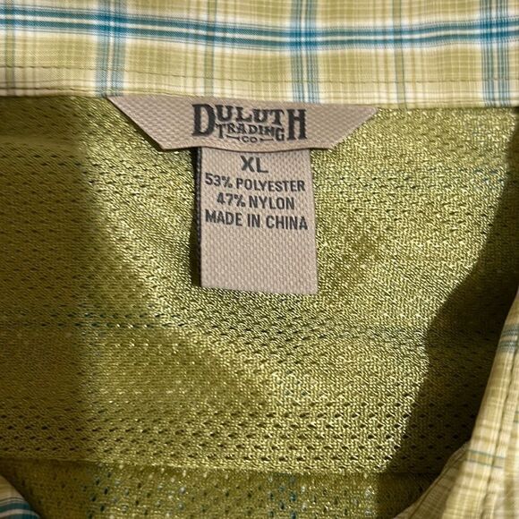 Duluth Trading Co shirt plaid green blue pockets XL - Picture 2 of 5
